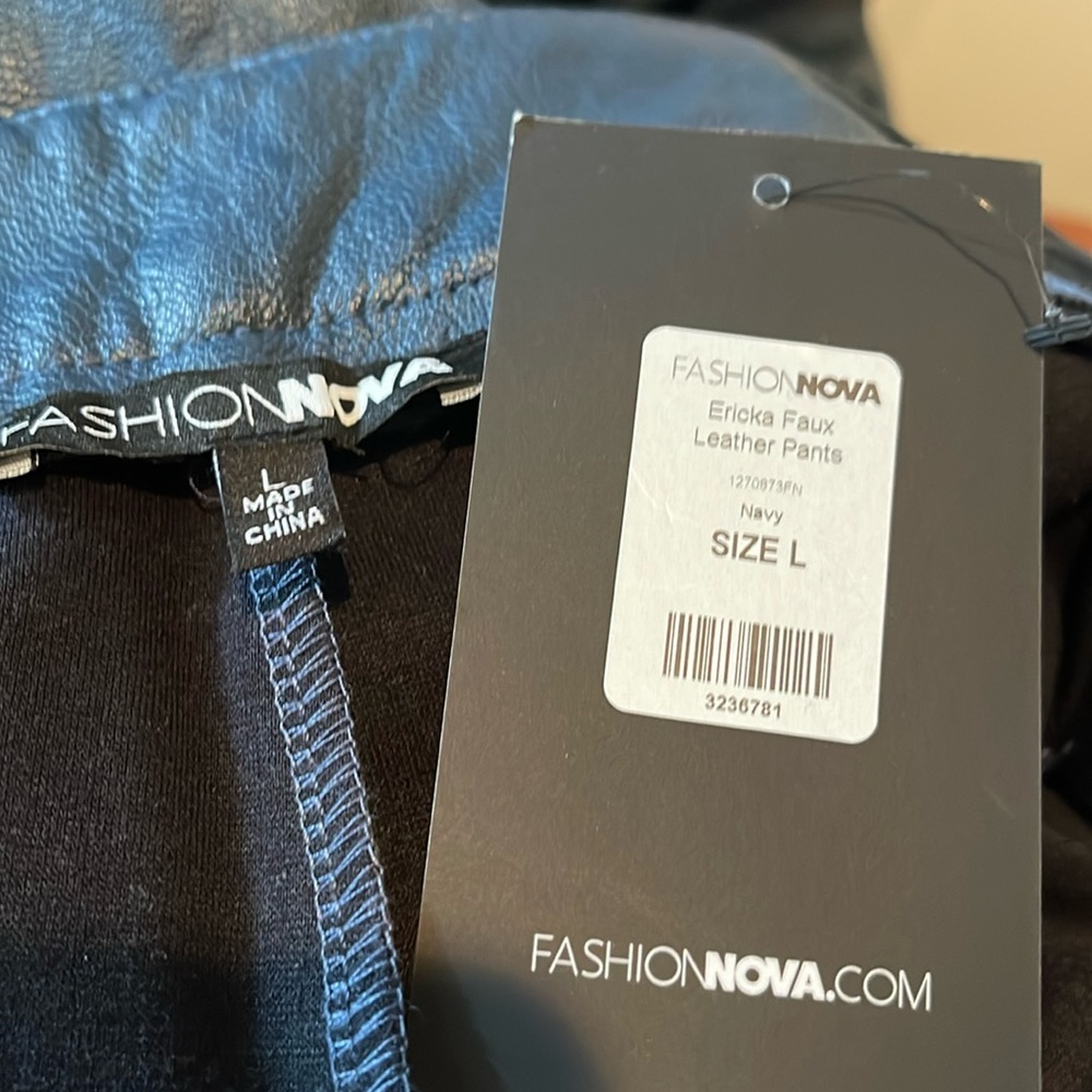 Fashion Nova Ericka Faux Leather Pants Blue Ankle Style Size L NWT - Picture 8 of 12